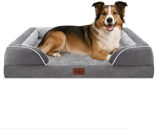 Comfort Expression Large Dog Beds Waterproof Orthopedic Foam Dog Sofa Beds Comfy Pet Bed with Washable Removable Cover & Non-Slip Bottom(Large,Grey) - Pet Explorer