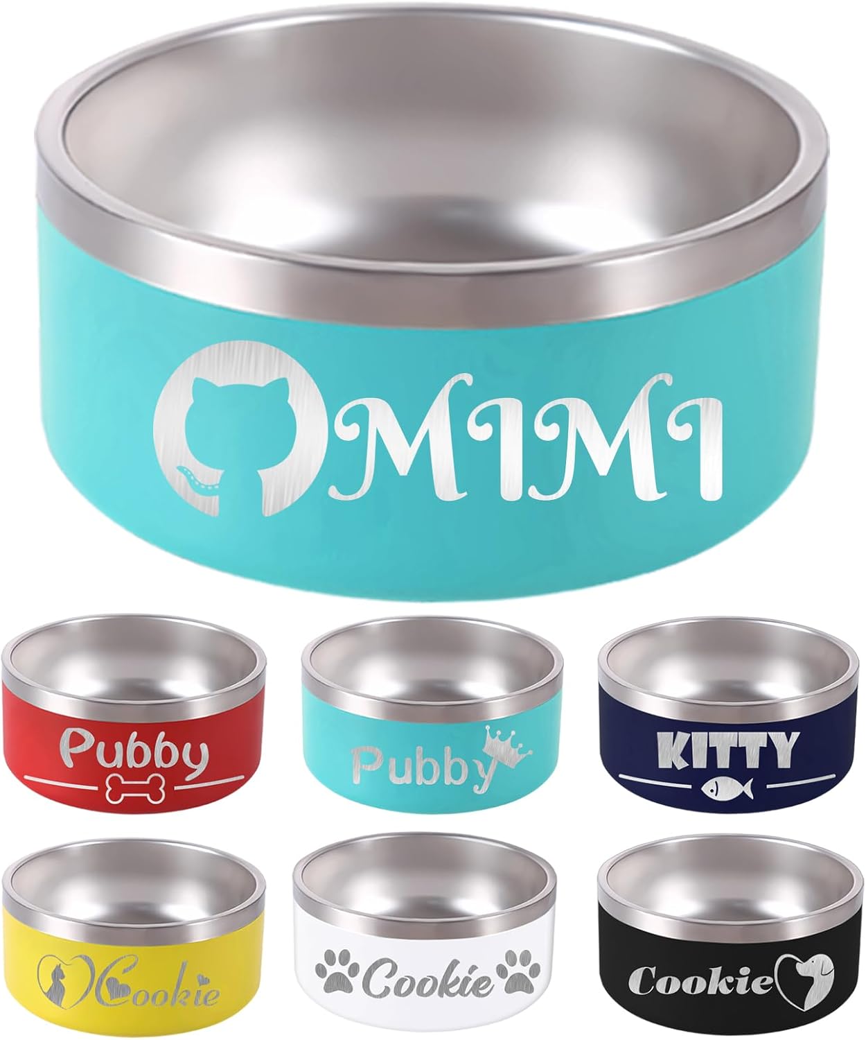 64OZ Personalized Dog Bowl Laser Engraved Custom Pet Name 18/32/42/64 oz No Slip Stainless Steel Insulated Bite-Resistant Food Water Dishes-Light Blue - Pet Explorer