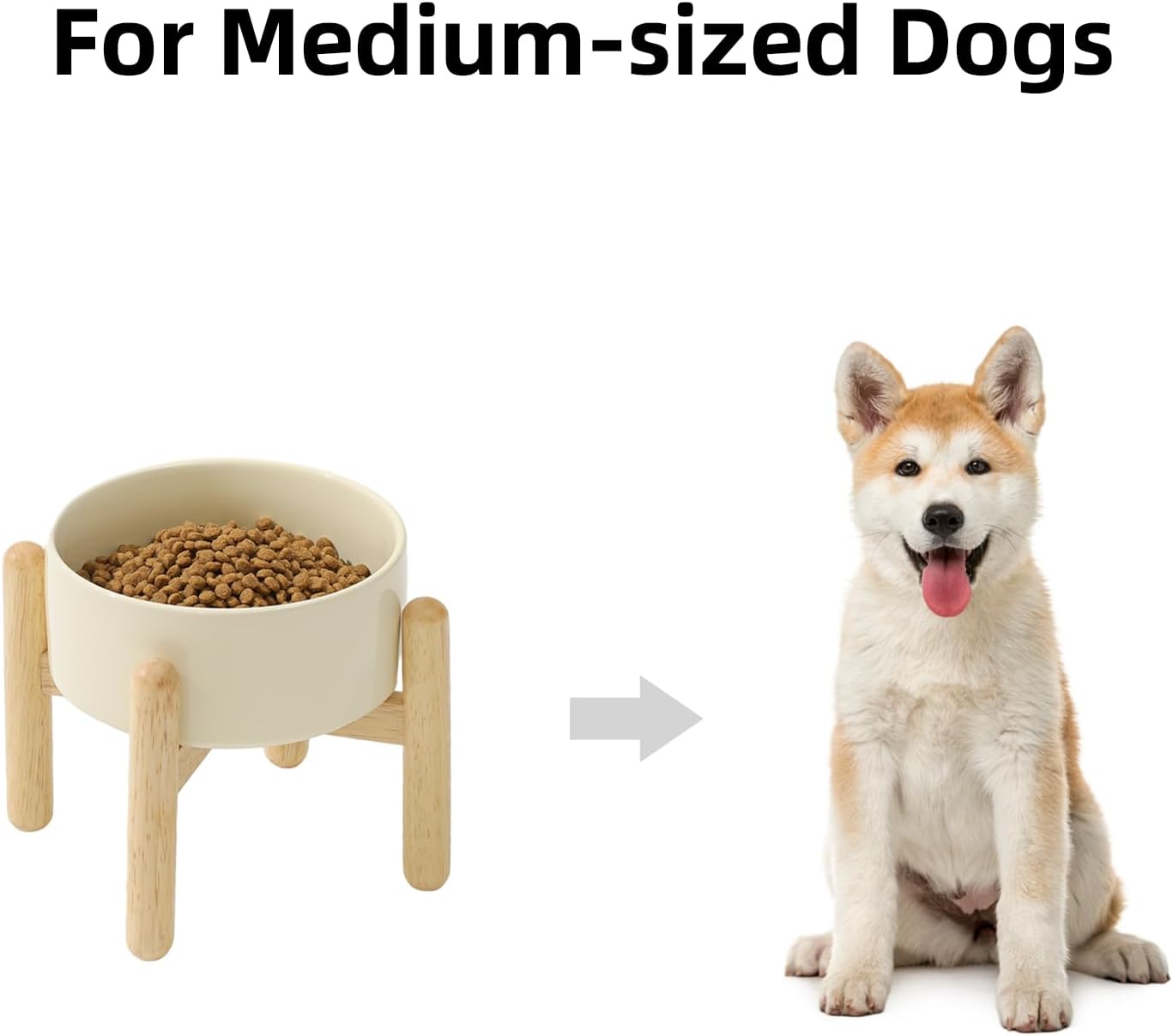 Ceramic 6.1inch Raised Dog Bowl with Stand for Small and Medium Dog Dish Pet Food and Water Bowl (Single Bowl with Stand - Beige) - Pet Explorer