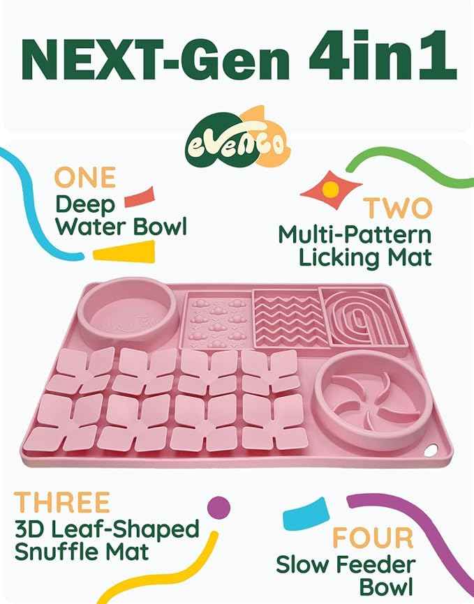 Slow Feeder Bowl for Dogs and Cats, Silicone Lick Mat & Snuffle Mat with Suction Cups - Interactive Puzzle Feeder, Slow Eating, Keep Busy and Reduce Vomiting (15.75" x 10.5" Pink)