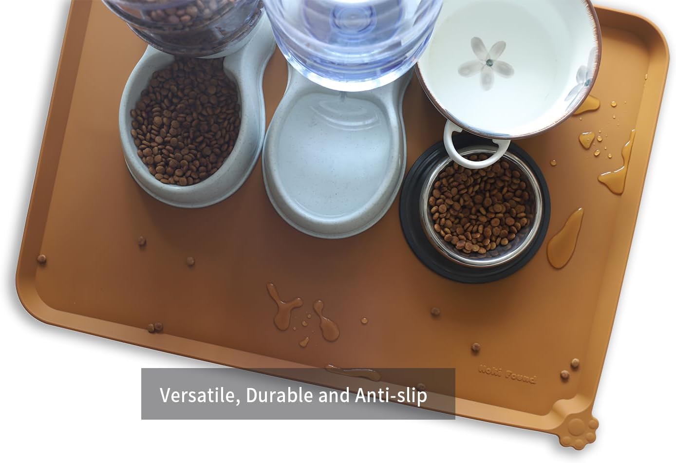 Hoki Found X-Large Silicone Pet Feeding Mats - Non-Slip Dog Cat Bowl Placemats - Waterproof - For Carpet - Butterscotch - Pet Explorer