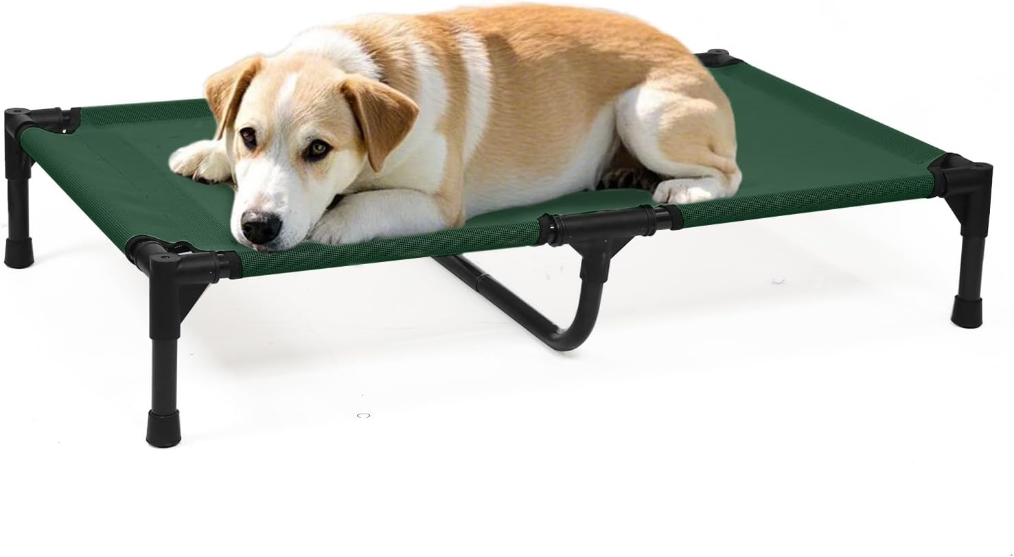35 Inch Cooling Medium Elevated Outdoor Dog Bed, Raised Dog Cot Beds with Breathable & Washable Mesh, Lifted Pet Hammock Bed with Anti-Slip Feet (M, Green) - Pet Explorer