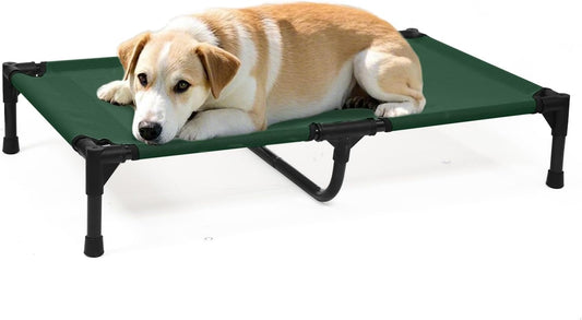 35 Inch Cooling Medium Elevated Outdoor Dog Bed, Raised Dog Cot Beds with Breathable & Washable Mesh, Lifted Pet Hammock Bed with Anti-Slip Feet (M, Green) - Pet Explorer