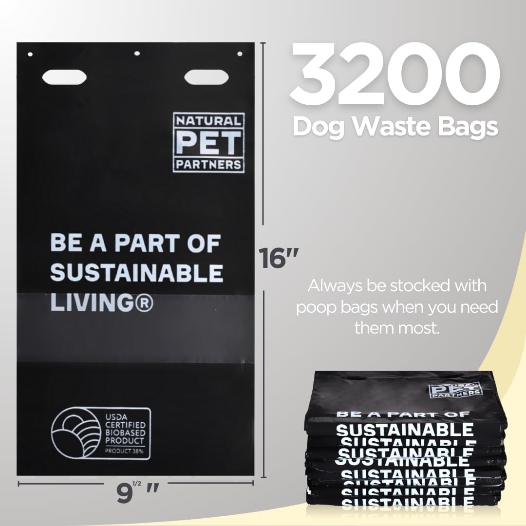 Commercial Pull-Strap Header Dog Poop Bags, 38% USDA Certified Plant-Based, Leak-Proof and Tear Resistant, For Parks, Apartments, and Public Pet Waste Stations, (3,200 Count) - Pet Explorer