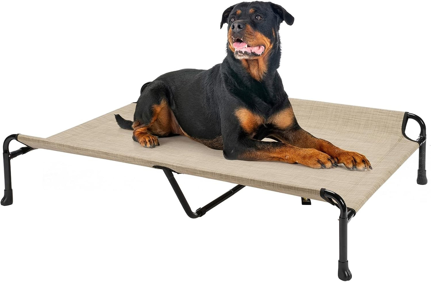 Veehoo Cooling Elevated Dog Bed - Raised for Large Dogs, Outdoor With Guardrail, Upgraded Non-Slip Feet, Breathable Teslin Mesh, Portable Camping Cot, 47 x 29 Inches, Beige Coffee - Pet Explorer