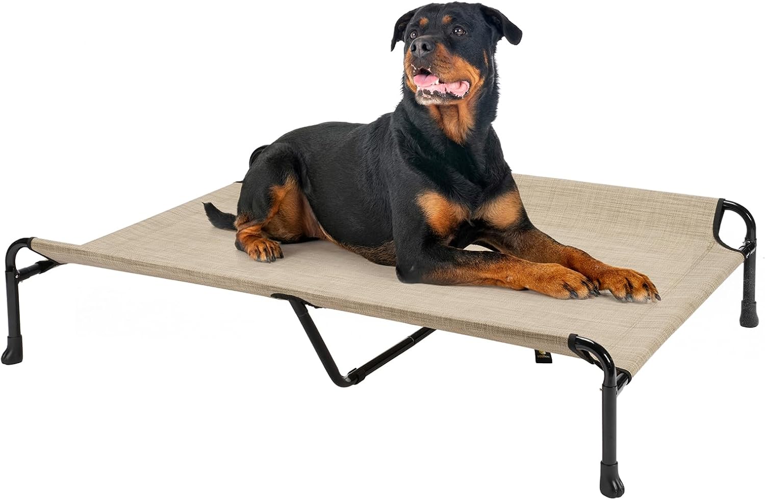 Veehoo Cooling Elevated Dog Bed - Raised for Large Dogs, Outdoor With Guardrail, Upgraded Non-Slip Feet, Breathable Teslin Mesh, Portable Camping Cot, 47 x 29 Inches, Beige Coffee - Pet Explorer