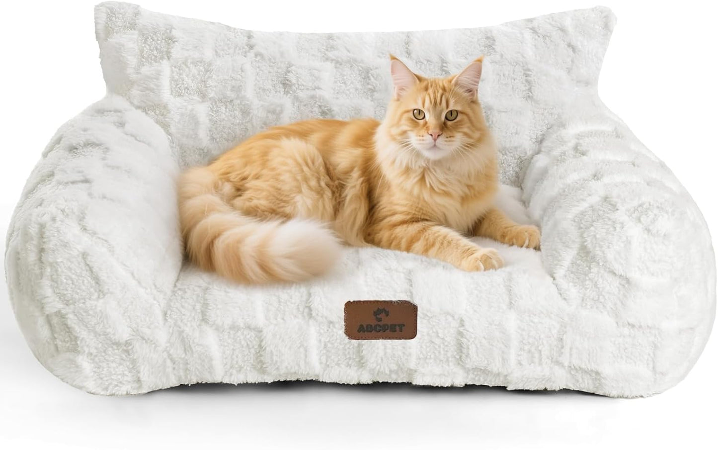 Cat Bed Cats Couch for Puppy and Kitten, Fluffy Pet Couch Small Dog Sofa Bed, Supportive Cat Sofa for Indoor Cats, Washable Cover & Non-Slip, 26 inch, White - Pet Explorer