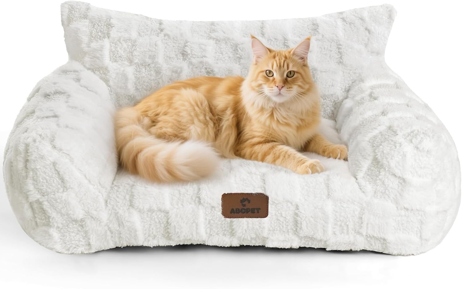 Cat Bed Cats Couch for Puppy and Kitten, Fluffy Pet Couch Small Dog Sofa Bed, Supportive Cat Sofa for Indoor Cats, Washable Cover & Non-Slip, 26 inch, White - Pet Explorer