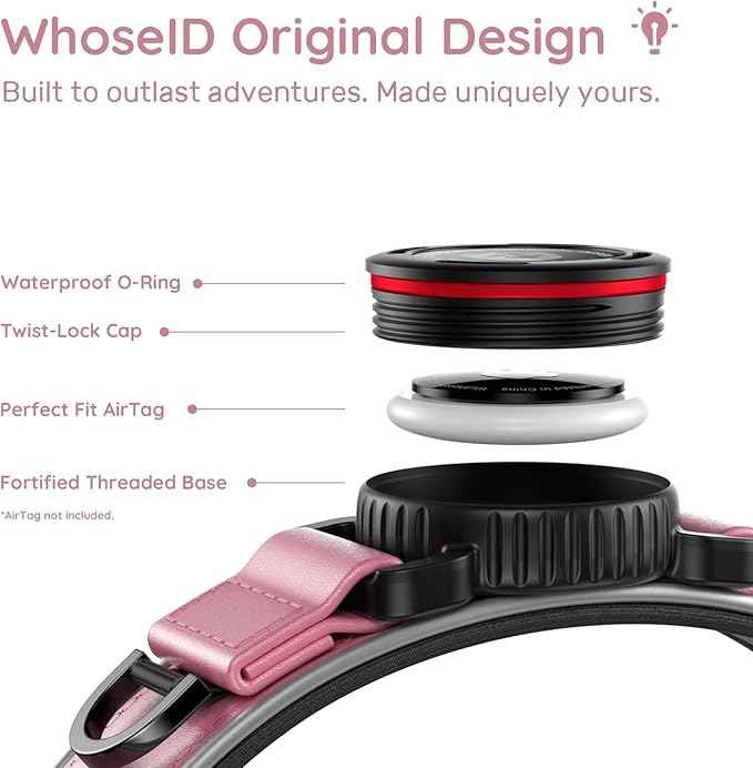 WhoseID Premium Leather Dog Collar - AirTag Dog Collar | Fur-Safe Magnetic Buckle | IPX8 Waterproof Reflective Small Dog Collar with AirTag Holder