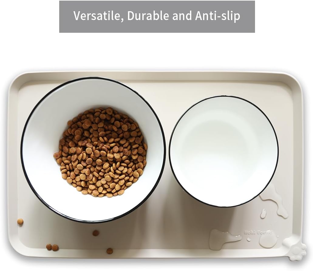 Hoki Found Silicone Pet Food Tray - High-Lips Dog Cat Bowl Mats - Waterproof Dog Cat Food Mats - Colors: Cream Brown - Pet Explorer