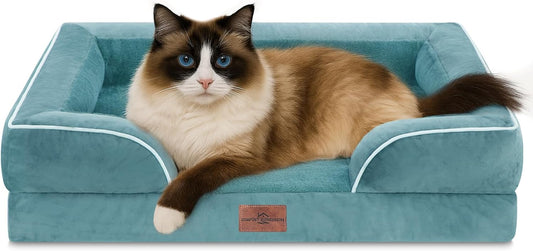 Comfort Expression Small Dog Beds Waterproof Cat Beds Orthopedic Foam Sofa Beds for Small Dogs Comfy Pet Bed with Washable Removable Cover & Non-Slip Bottom(XX-Small,Washed Blue) - Pet Explorer