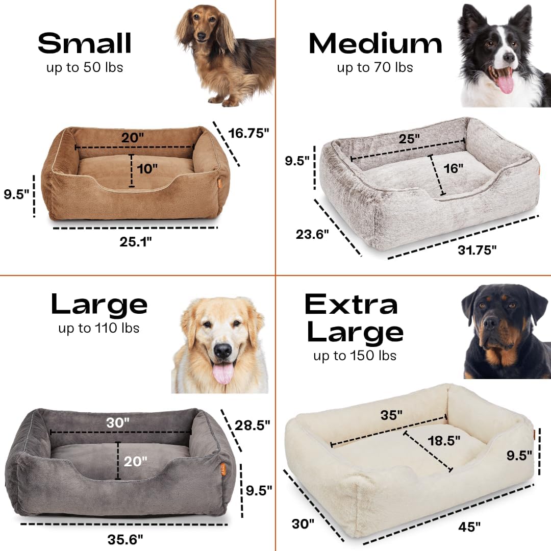 FUZI Luxury Aesthetic Dog Bed with Extra Cover for Small Dogs, Washable Pet Couch, Pet Bed with Sides, Non-Slip Bottom, Soft & Durable Calming Dog Bed, Faux Rabbit Fur, Small 25.1x16.75x9.5 Dark Grey