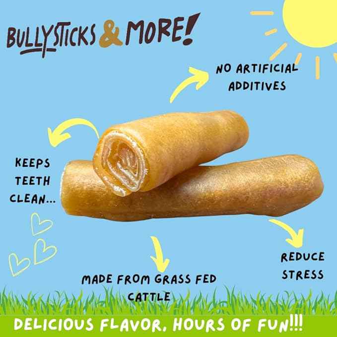 BULLYSTICKS & MORE 6 Inch Beef Collagen Rolls for Dogs (Extra Thick - 10 Count) - Bones for Dogs - Dog Parents Choice - No Hide Beef Cheek Rolls