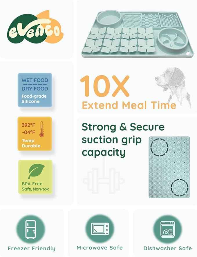 Slow Feeder Bowl, Silicone Lick Mat with Suction Cups for Dog Cat, Snuffle Mat for Pet Smell Training, Puzzle Toys for Bored Puppy,Interactive Sniff Mat for Slow Eating & Keep Busy, Mint Green