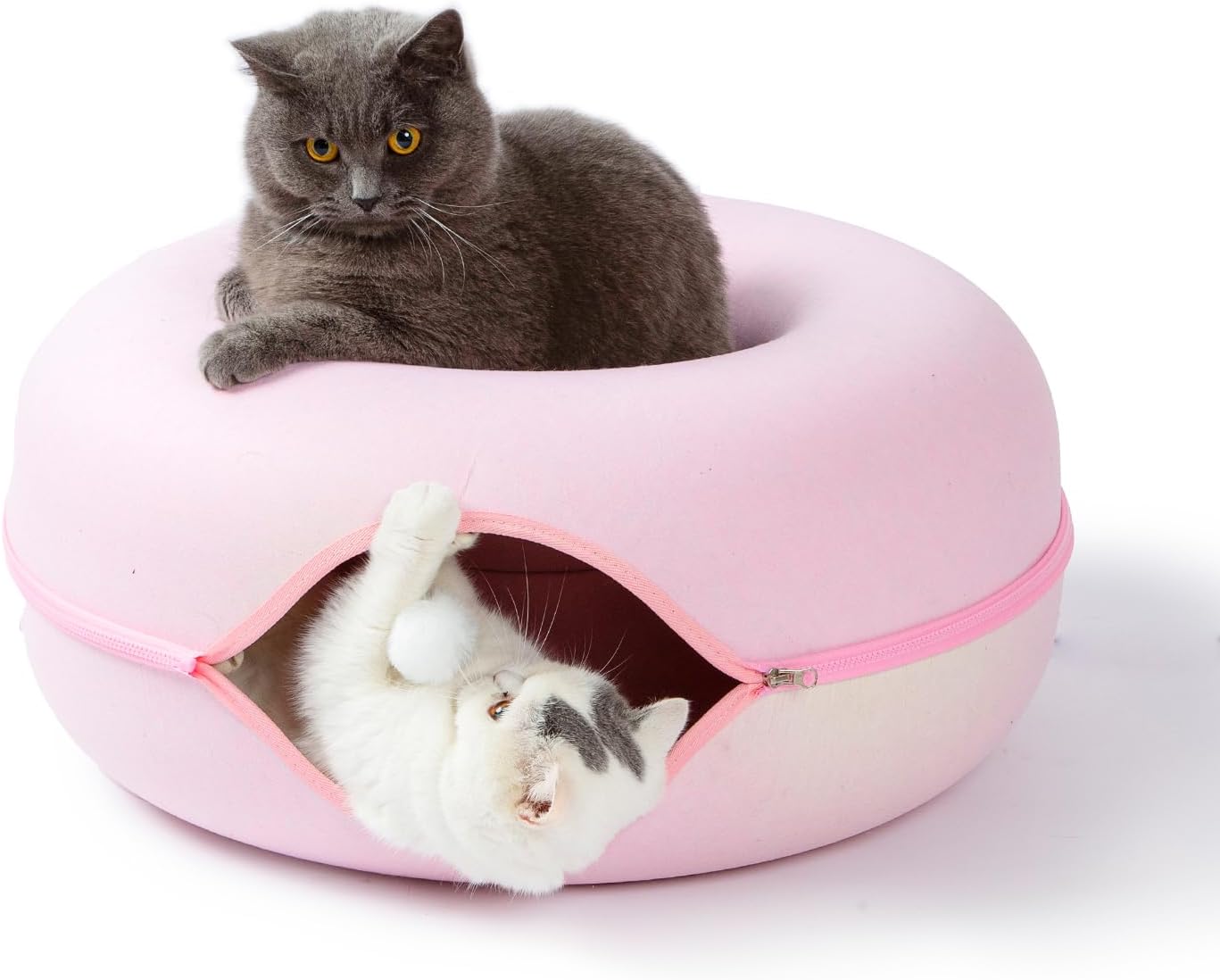 Jia Xi Cat Tunnel Bed & Hideout - Large Indoor Cat Condo & Cave (24 inch, Pink) - Pet Explorer