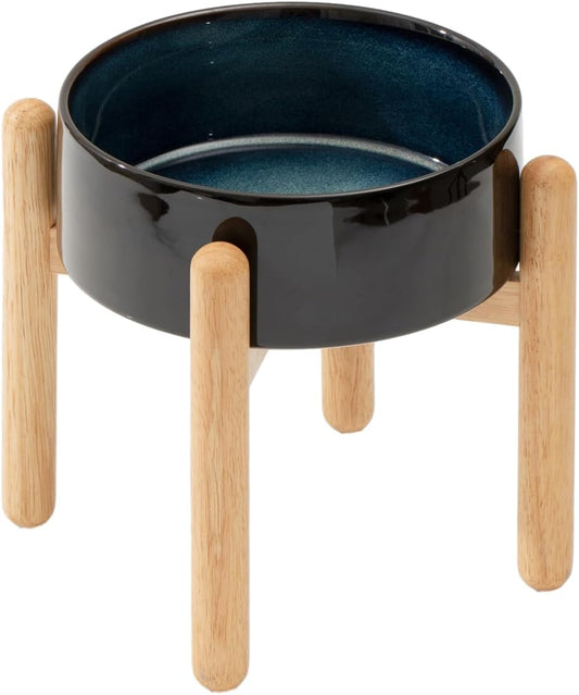 Ceramic 8.2inch Raised Dog Bowl with Stand for Large - Breed Dogs, Pet Food and Water Feeder(Single Bowl with Stand - Starry Sky) - Pet Explorer