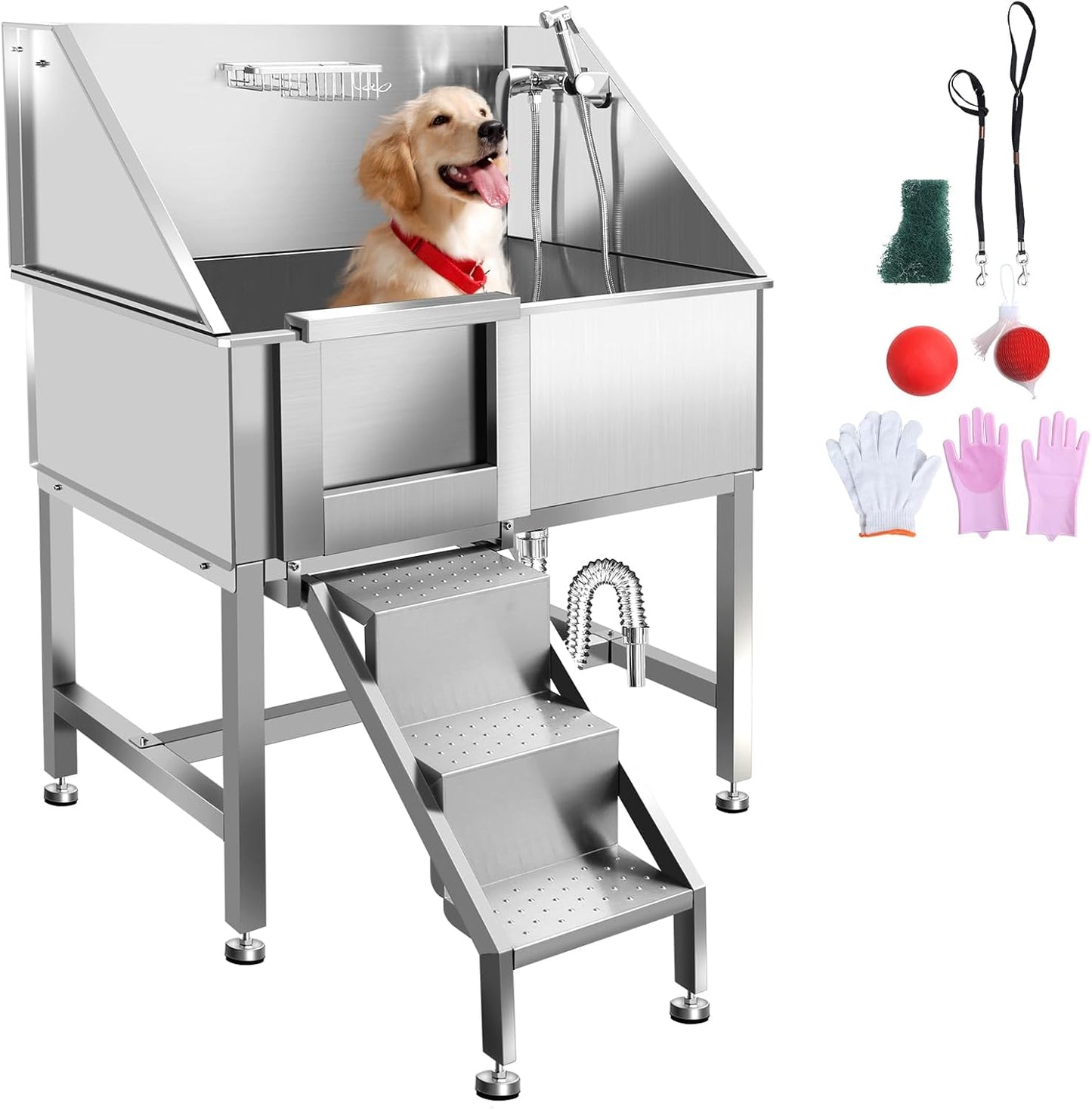 Dog Washing Station 38'' Stainless Steel Pet Grooming Tub for Large Dogs Over-Size Professional Dog Grooming Bathtub Station Wash Shower Sink Pet Grooming Bathtub Station,Left Door - Pet Explorer