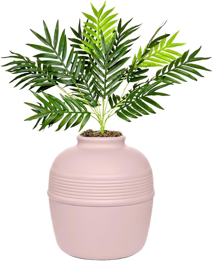 Good Pet Stuff Hidden Litter Box Planter, Decorative Cat Litter Enclosure with Carbon Filter, Artificial Plant, Easy Clean, Improved Design, Round Style, Base Kit, Blush Pink