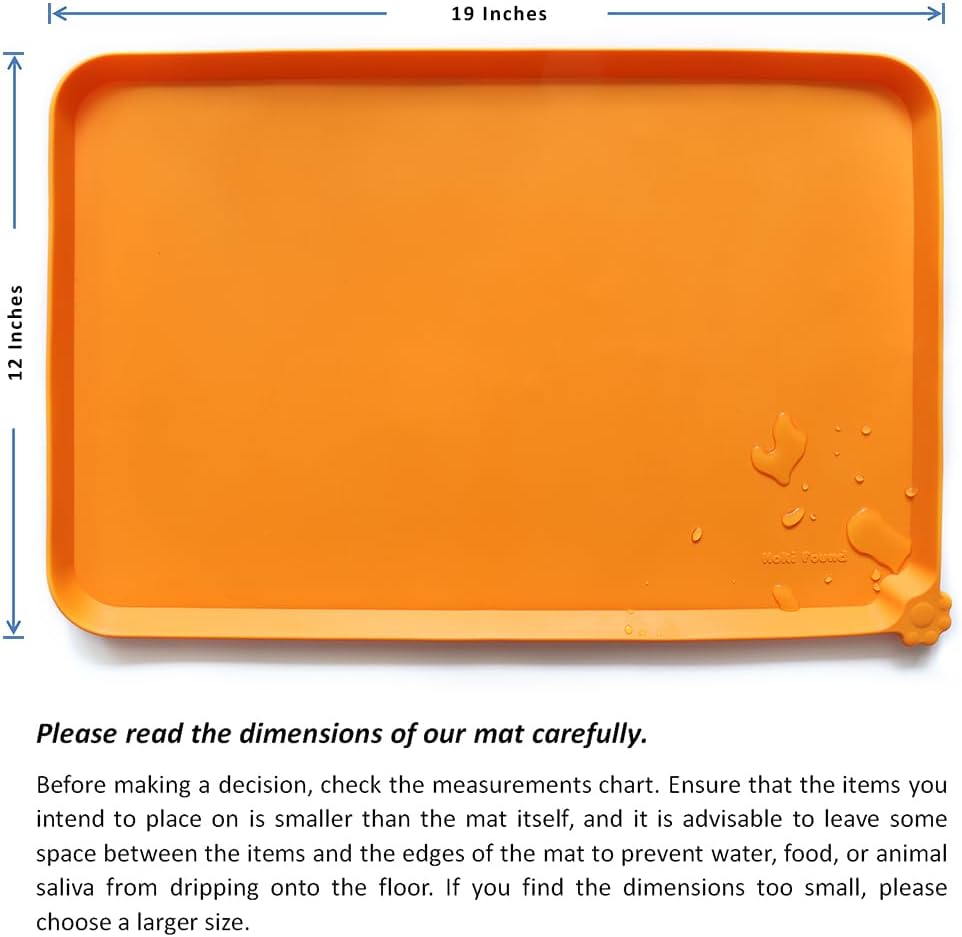 Hoki Found Silicone Non Slip Pet Feeding Mats - Bowl Placemat - Waterproof Dog Cat Food Mats - Orange - Pet Explorer