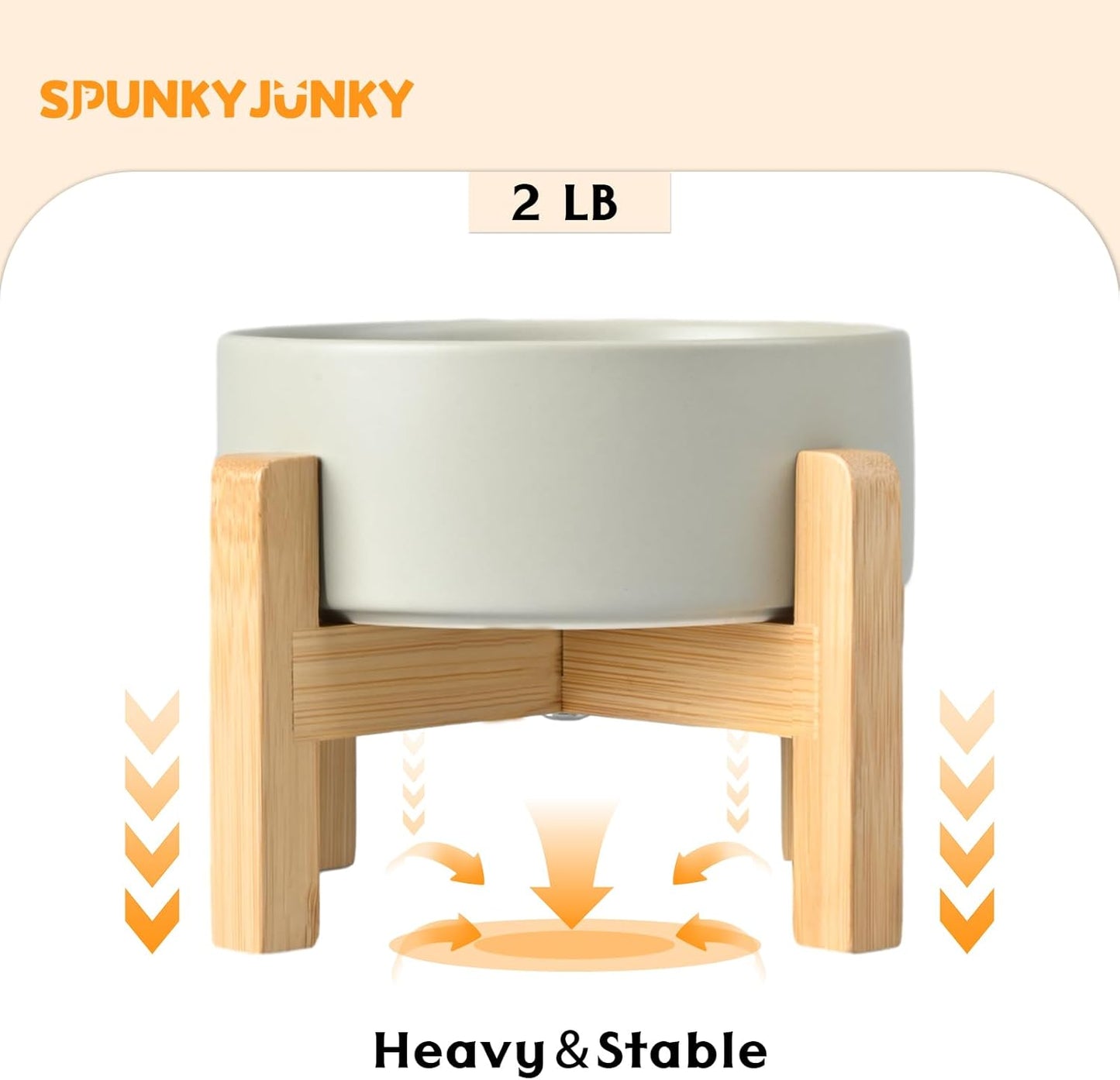 SPUNKYJUNKY Ceramic Elevated Dog Bowls 2 Pack - 6.1inch Raised Dog Bowls with Non-Slip Wooden Stand for Medium Dogs Dishwasher Safe(Grey,28.7OZ*2) - Pet Explorer