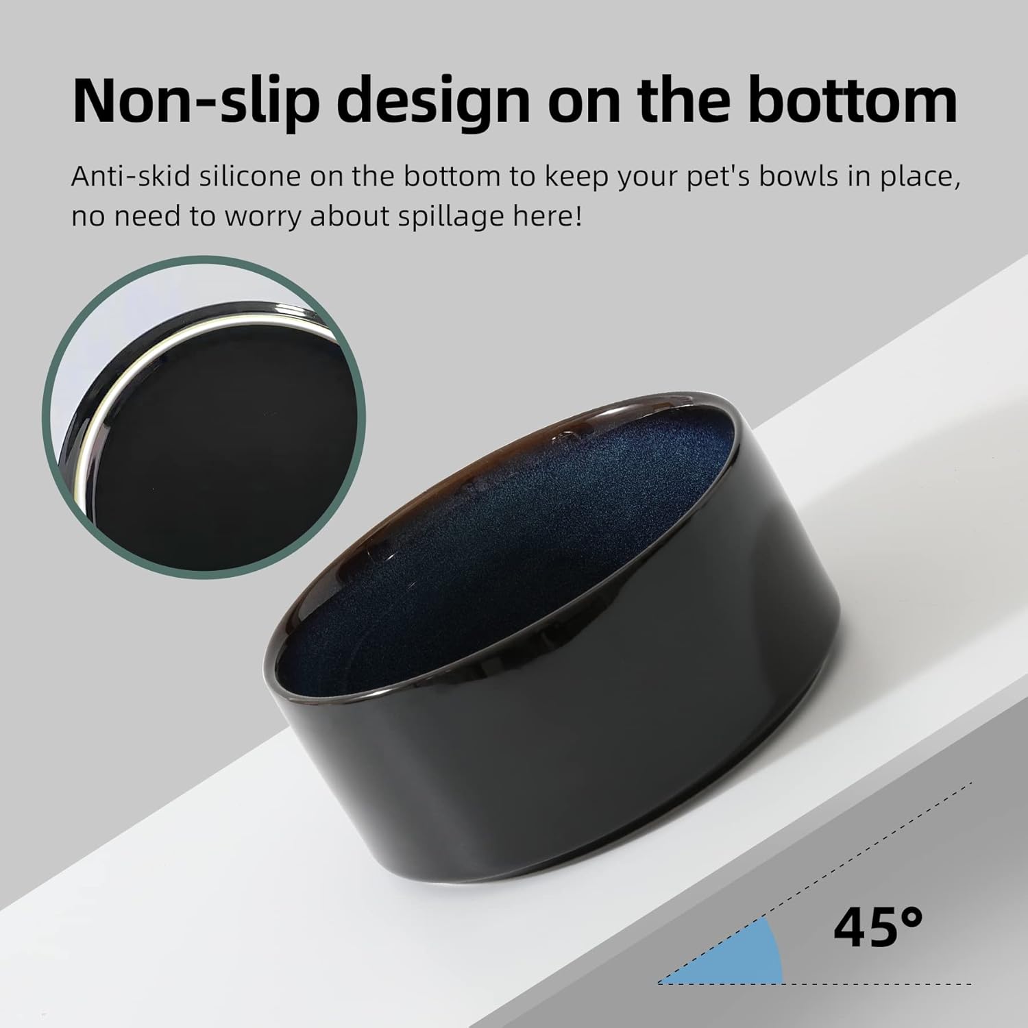 Ceramic 7.3inch Raised Dog Bowl Set, Elevated with Wooden Stand, Food and Water Bowl for Medium Breed Dogs, Weighted Dog Dishes, Pet Feeder(Starry Sky) - Pet Explorer