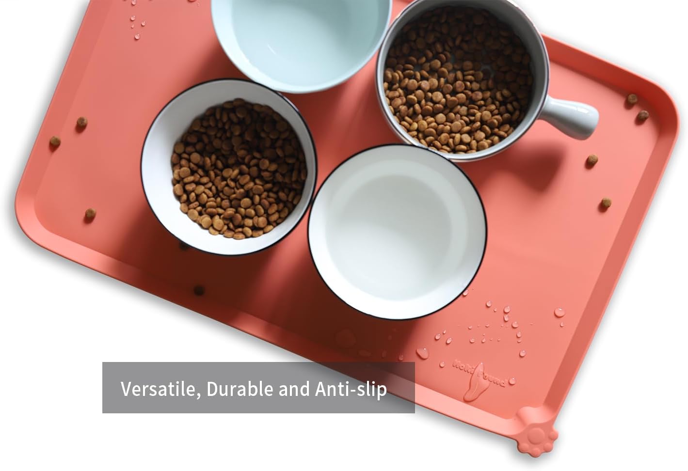 Hoki Found L Silicone Non Slip Pet & Cat Dog Feeding Tray - Waterproof & Pet Water Mats for Carpet - Burnt Coral - Pet Explorer