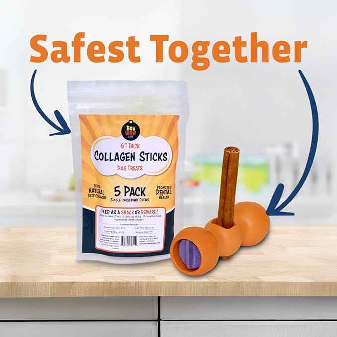 Bow Wow Labs 12" SafeFit Collagen Sticks for Dogs 5 Pack/Thick – All-Natural Chews for Joint, Gut, Bone & Oral Health