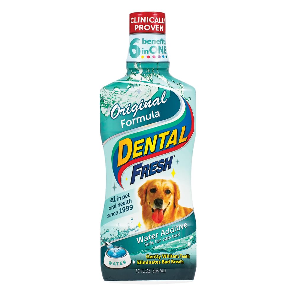 Dental Fresh Water Additive for Dogs, Original Formula, 17oz – Dog Breath Freshener and Teeth Cleaning for Dental Care– Add to Water - Pet Explorer