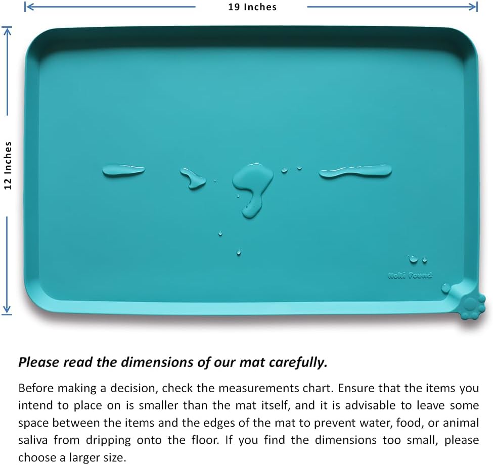 Hoki Found Silicone Non Slip Pet Feeding Mats - Dog Cat Bowl Placemats - Waterproof Food Mats for Floors - Teal - Pet Explorer