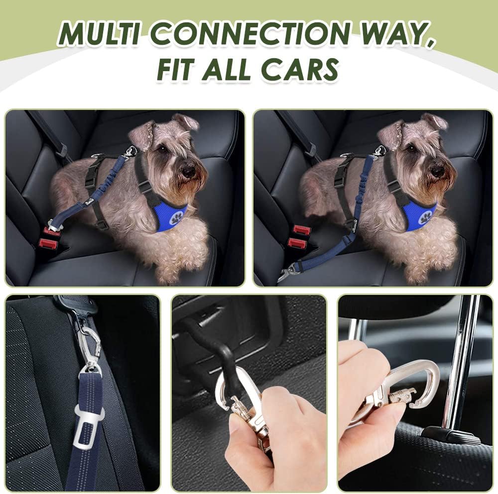 Lukovee Dog Seat Belt for Car, Adjustable Dog Car Harness for Large Medium Small Dogs, Soft Padded & Breathable Mesh Dog Seatbelt with Car Strap and Carabiner(Blue Double Clip,Small) - Pet Explorer