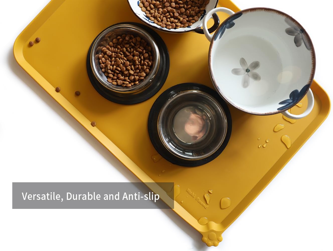 Hoki Found Large Silicone Pet Food Mats Tray - Non Slip Pet Dog Cat Bowl Mats Placemat - Dog Pet Cat Feeding Mat - Waterproof Dog Cat Food Mats -Pet Water Mats for Carpet - Honey - Pet Explorer
