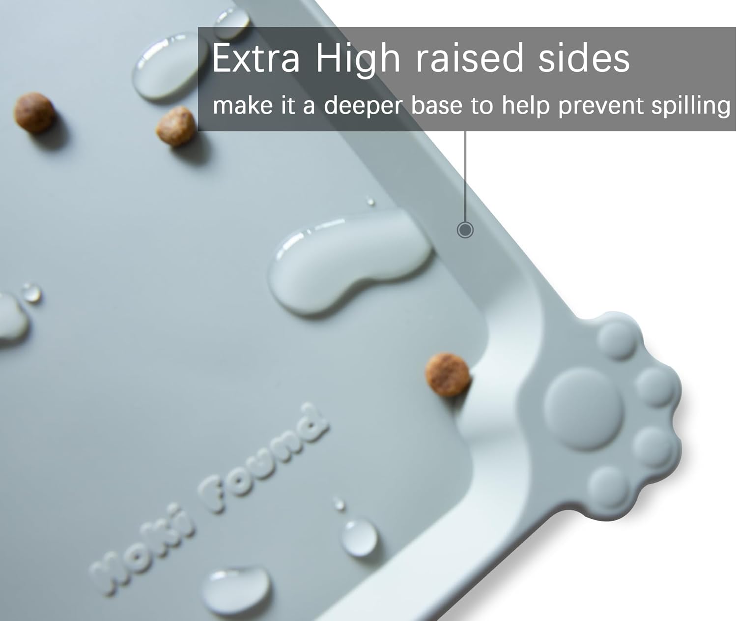 Hoki Found L Silicone Pet Feeding Mats with Higher Lips - Non Slip Pet Dog Cat Bowl Mats - Waterproof - Suitable for Carpet - Battleship - Pet Explorer
