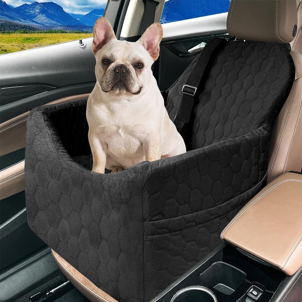 Dog Car Seat for Small/Medium Dogs - Dog Booster Seat with Safety Straps & Non-Slip Base, Travel Pet Car Seat with Storage Pockets, Washable & Removable, Suitable for Dogs Under 35 lbs (Black) - Pet Explorer