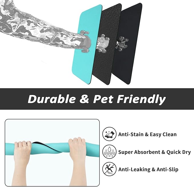 Dog Food Mat - Absorbent Cat Mat for Food and Water, No Stains Pet Feeding Bowl Mat, Easy to Clean Pet Placemats, Quick Dry Dog Water Dispenser Mat for Messy Drinkers | Teal 18"x 28"