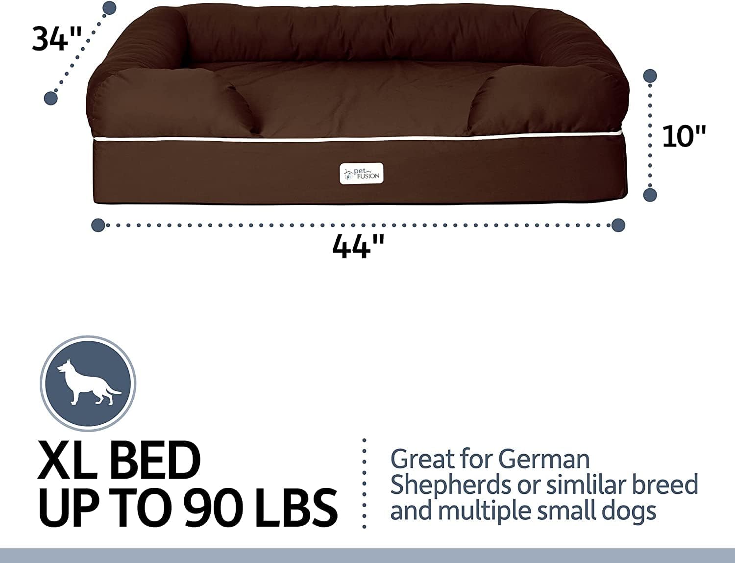 PetFusion Ultimate Dog Bed, Orthopedic Memory Foam, Multiple Sizes/Colors, Medium Firmness Pillow, Waterproof Liner, YKK Zippers, Breathable 35% Cotton Cover,1yr. Warranty,Brown, X-Large (44x34") - Pet Explorer