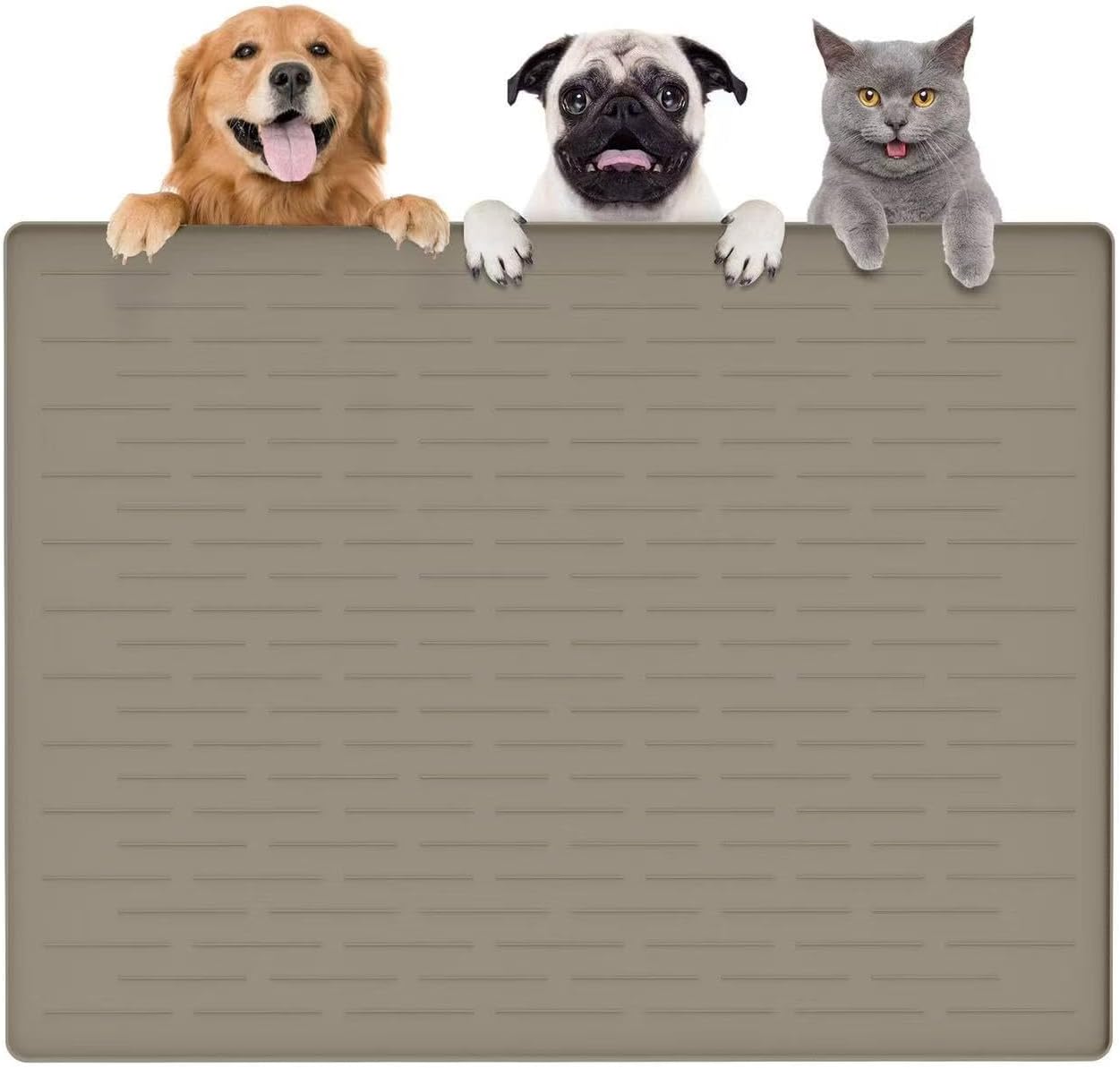 Large Dog Mats for Food and Water, 32"x24" Waterproof Pet Food Mats for Floor Nonslip Silicone Bowl Mats with Raised Edges - Pet Explorer