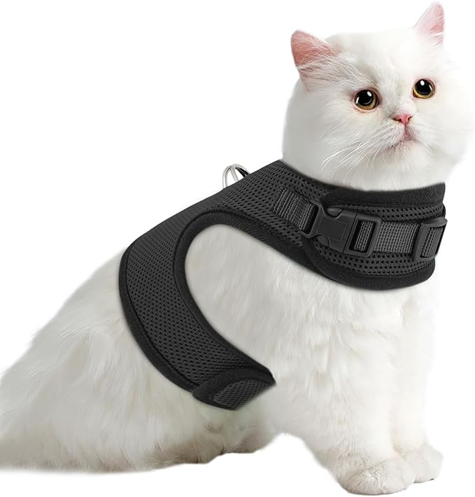 Athena Collection Adjustable Cat Harness with Velcro, Portable Large Sized Cat Vest Harness Breathable Comfy Escape Proof Cat Kitten Harness Pet Supplies for Outdoor Walking Training, Black