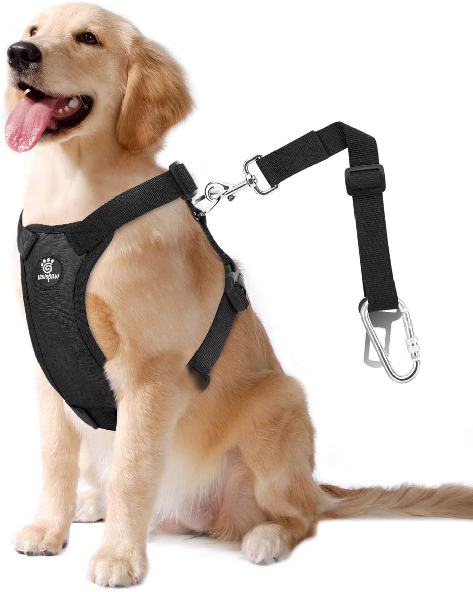 Dog Seat Belt, Safety Vest Dog Car Harness with Adjustable Buckle Dog Seat Belt for Vehicle Nylon Pet Safety Seat Belts Heavy Duty(L, Black) - Pet Explorer