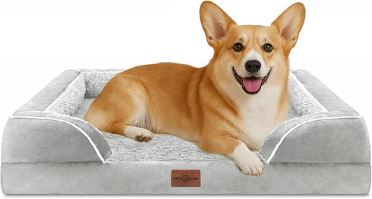 Comfort Expression Medium Dog Beds Waterproof Orthopedic Foam Dog Sofa Beds for Medium Large Dogs Comfy Pet Bed with Washable Removable Cover & Non-Slip Bottom(Medium,Grey White) - Pet Explorer