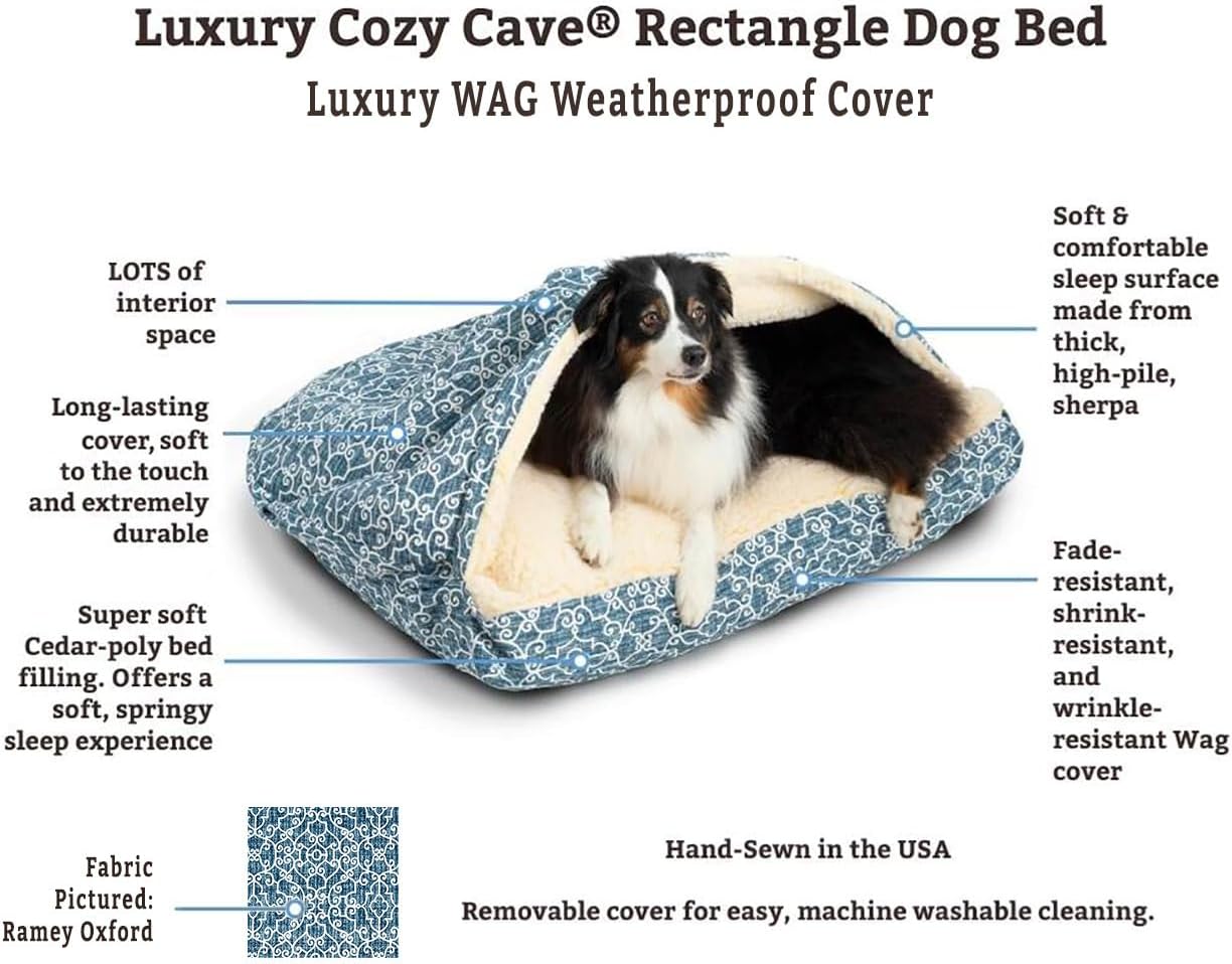 Snoozer Pet Products Luxury Rectangle Cozy Cave, Wag Collection, Small, Pedigree Storm - Pet Explorer