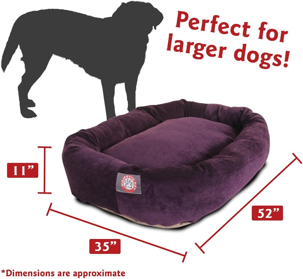 Majestic Pet Villa 52 Inch Shredded Memory Foam Dog Bed for X-Large Sized Dogs 52x35x11 Inch–Orthopedic Dog Bed with Removable Washable Cover-Washable X-Large Pet Bed with Head Support-Aubergine - Pet Explorer