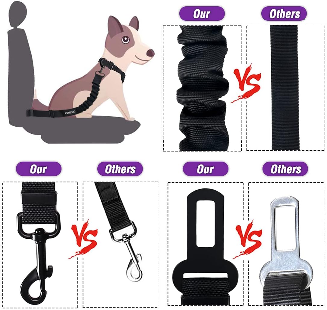 COOYOO Dog Seat Belt,Retractable Dog Car Harness Seat Belt for Car Adjustable Nylon Pet Safety Seat Belts Heavy Duty & Elastic Bungee Buffer - Pet Explorer