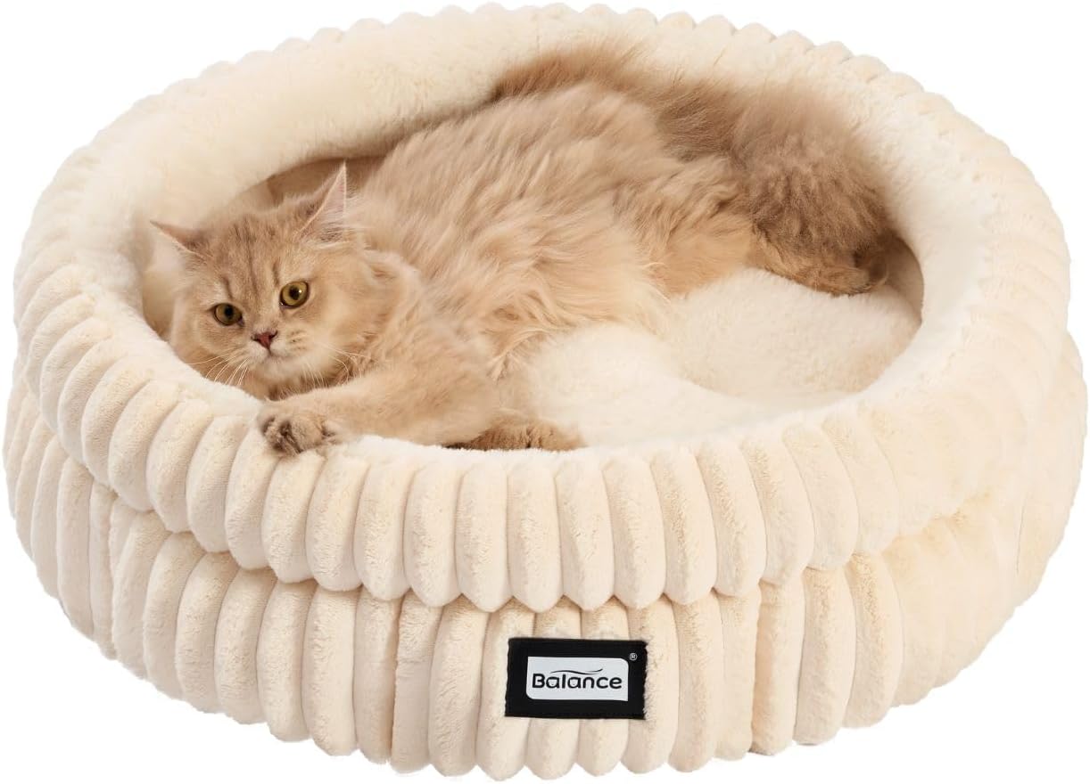 BALANCE Cat Bed Kitten Bed, Washable Round Cat Beds for Indoor Cats,Super Soft Plush Faux Fur Pet Bed for Puppy and Kitten with Anti-Slip Bottom - Pet Explorer