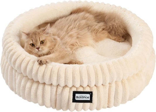BALANCE Cat Bed Kitten Bed, Washable Round Cat Beds for Indoor Cats,Super Soft Plush Faux Fur Pet Bed for Puppy and Kitten with Anti-Slip Bottom - Pet Explorer