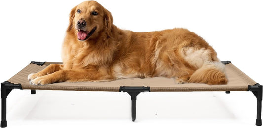 XL Dog Cot, Elevated Pet Bed, XLarge Raised Outdoor Dog Beds with Frame, Breathable Mesh and Anti-Slip Feet, Lifted Pet Hammock Indoor (XL, Brown) - Pet Explorer