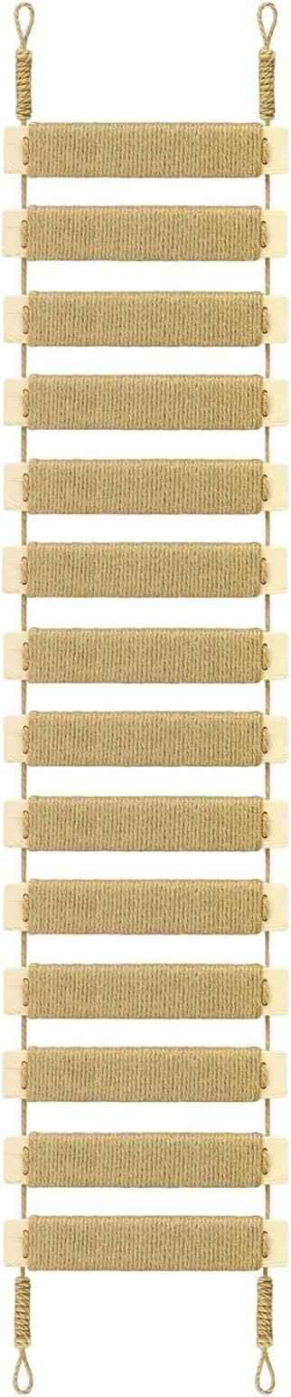 Multi-Functional Cat Ladder & Bridge - Sisal Rope Climbing Frame Wall Furniture for Indoor/Outdoor Cats, Cage Accessories, Parrots, Small Pets (Wood Tone - 40in)