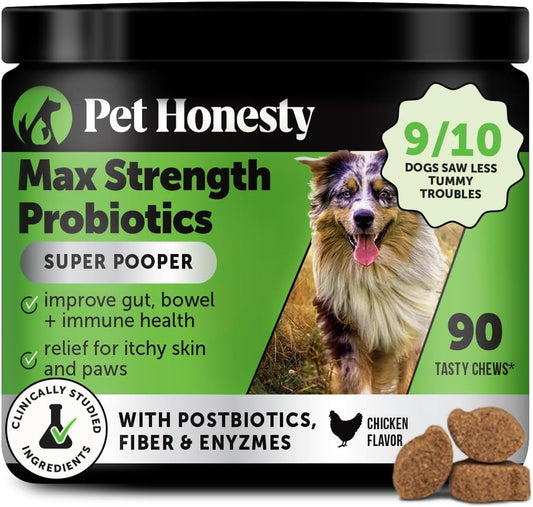 Max Strength Probiotics for Dogs - Super Pooper Dog Stool Hardener with Fiber & Digestive Enzymes, Reduce Occasional Diarrhea for Firm Perfect Poops (90 Ct) - Pet Explorer