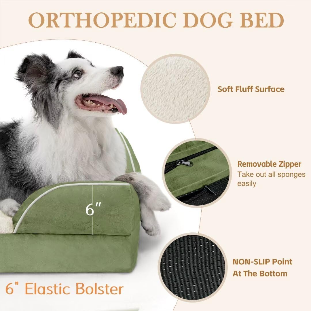 Comfort Expression XXL Orthopedic Dog Bed for Extra Large Dogs, Orthopedic Foam Dog Beds Washable, Waterproof Pet Sofa Couch with Removable Cover & Non-Slip Bottom(XX-Large,Light Green) - Pet Explorer
