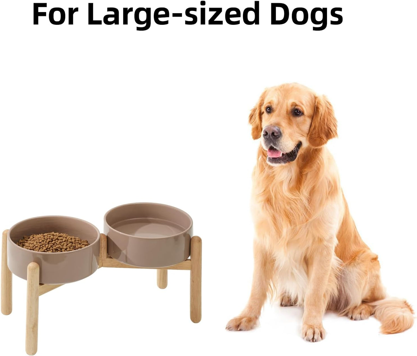 Ceramic 8.2inch Raised Dog Bowl with Stand for Large- Breed Dogs, Pet Food and Water Feeder (Double Bowl with Stand - Brown Coffee) - Pet Explorer