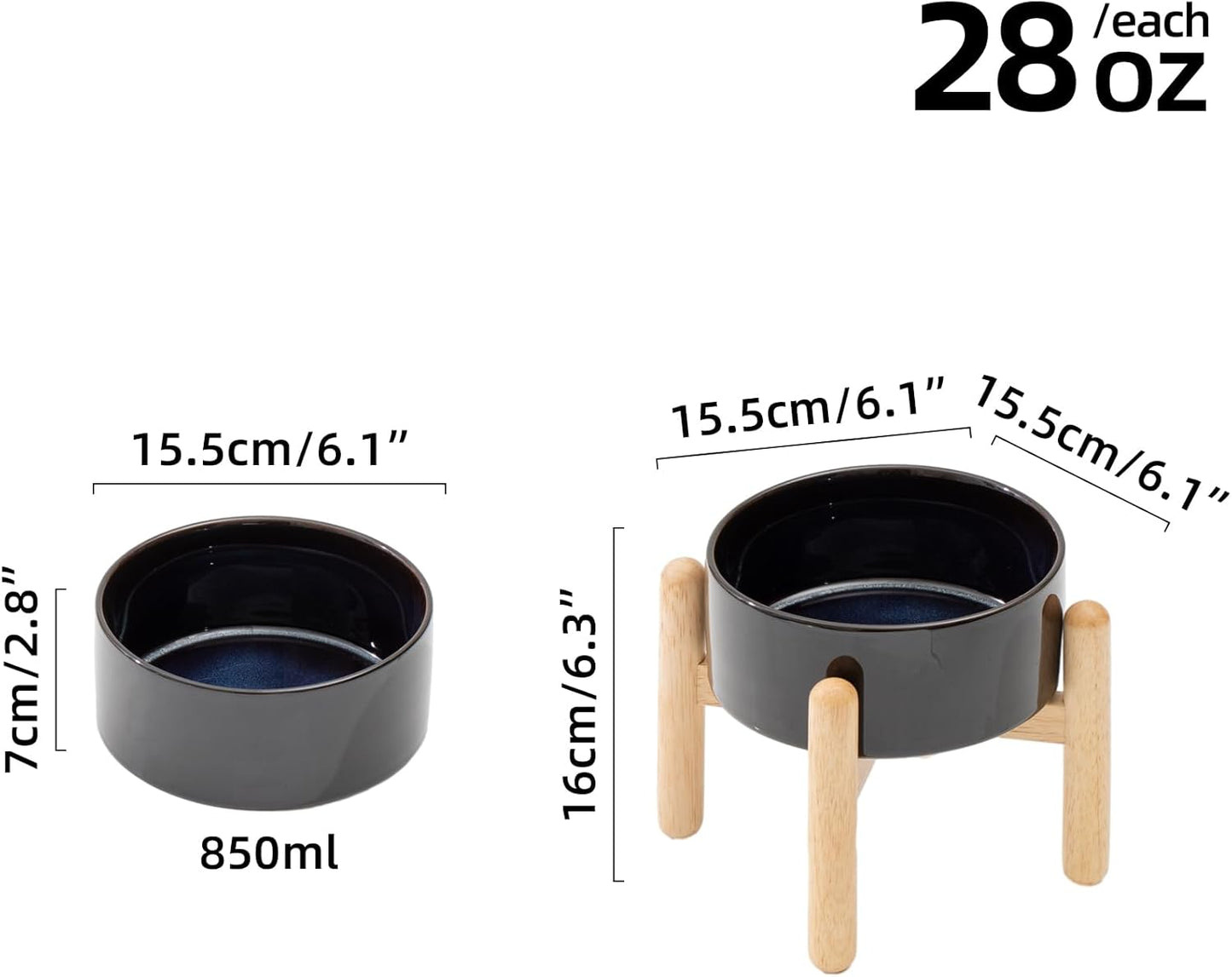Ceramic 6.1inch Raised Dog Bowl with Stand for Small and Medium Dog Dish Pet Food and Water Bowl (Single Bowl with Stand - Starry Sky) - Pet Explorer